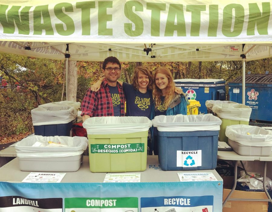 Joe, Bethany, and Madison at a waste station at Wolf Fest for the Endangered Wolf Center.