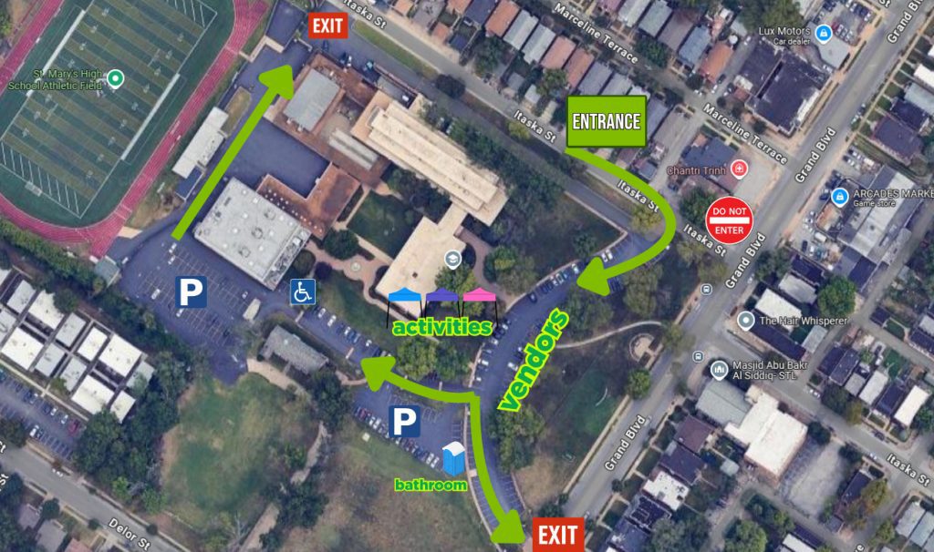 undumpster-day-logistic-map-1 Map showing parking lot entrance coming eastbound on Itaska